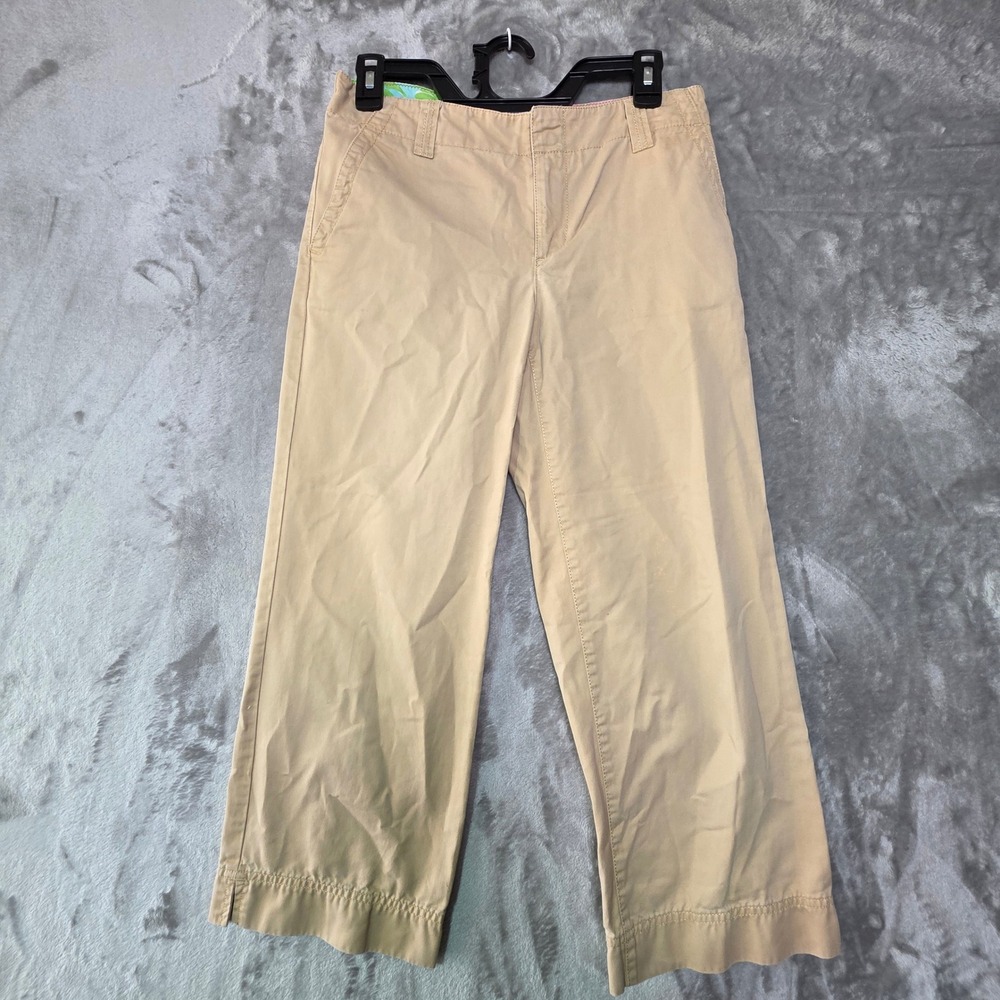 Lilly Pulitzer Girls Khaki Chino Pants Tan Cotton Straight Leg Size 2